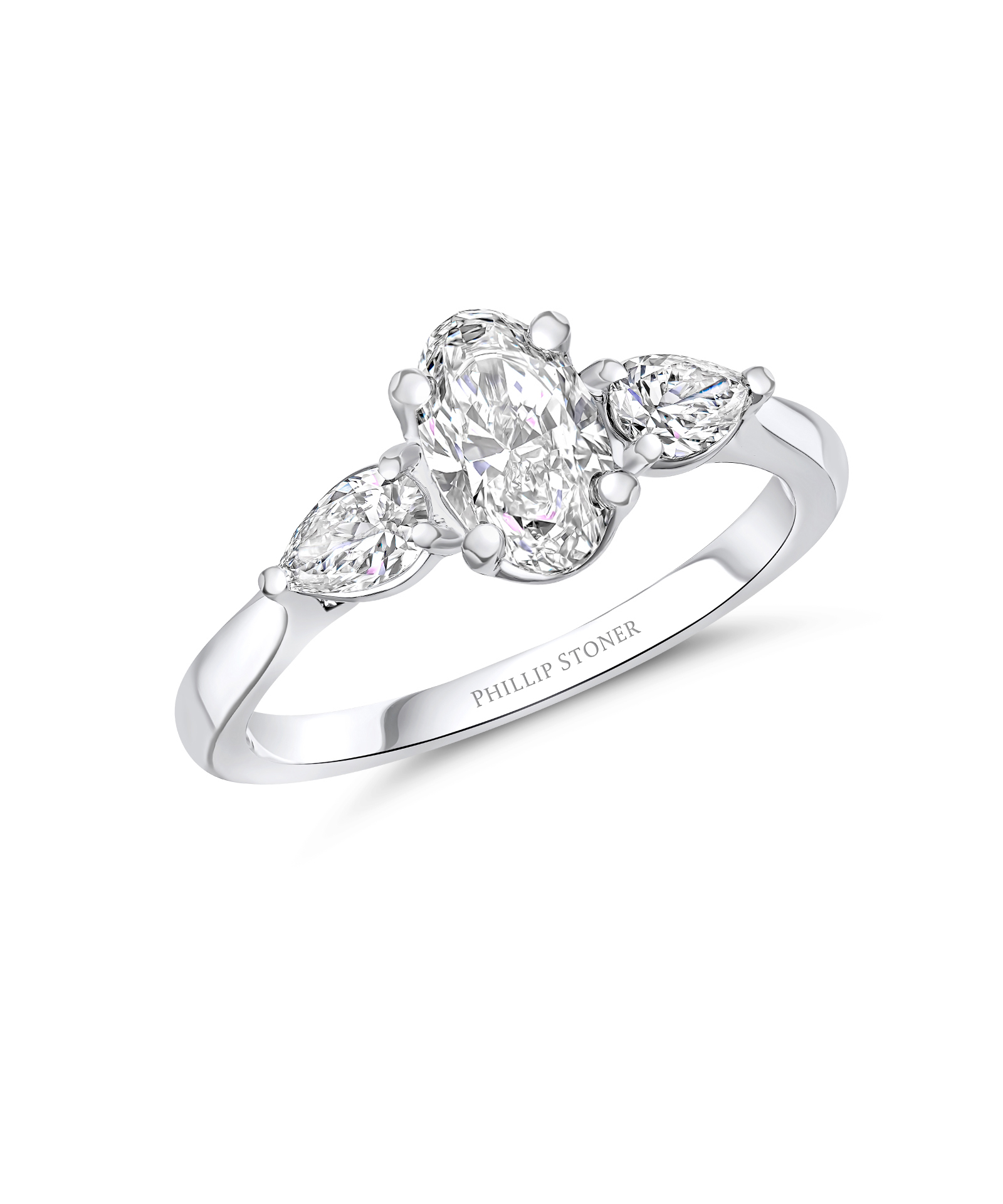 0.90ct Oval & Pear Cut Diamond Three Stone Engagement Ring - Phillip Stoner The Jeweller