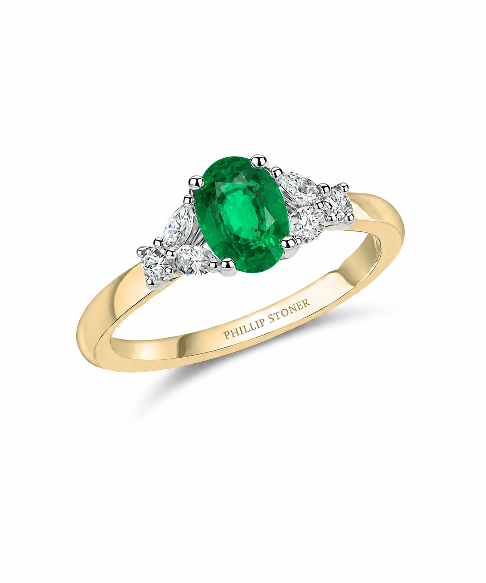 18ct Yellow Gold Emerald & Diamond Leaf Ring