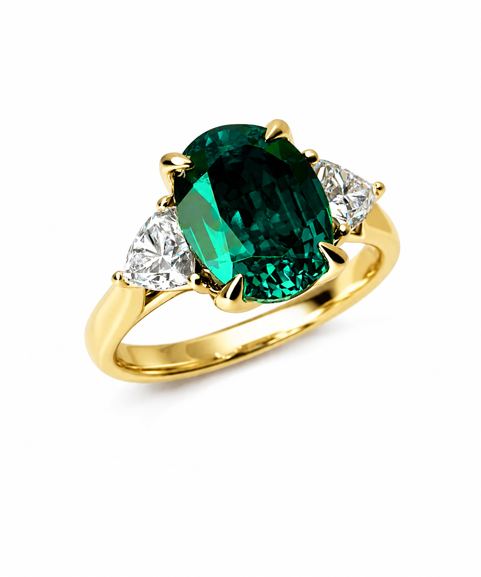 18ct Yellow Gold Lab Grown Emerald & Diamond Trilogy Engagement Ring