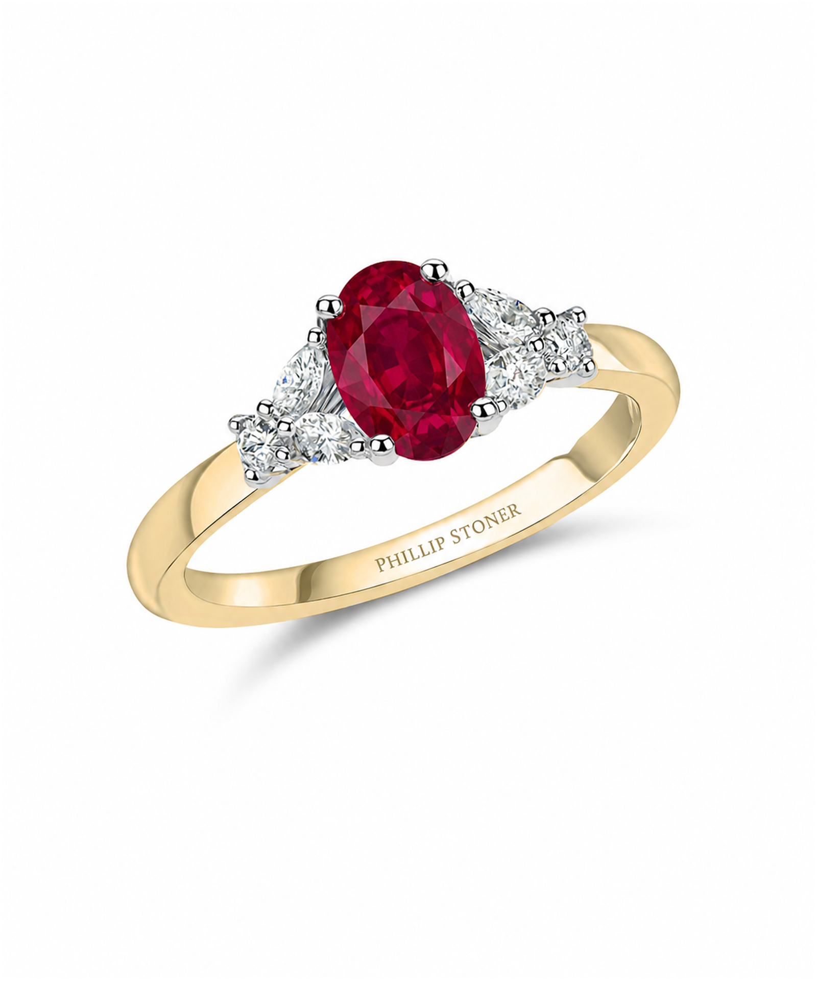 18ct Yellow Gold Ruby & Diamond Leaf Ring
